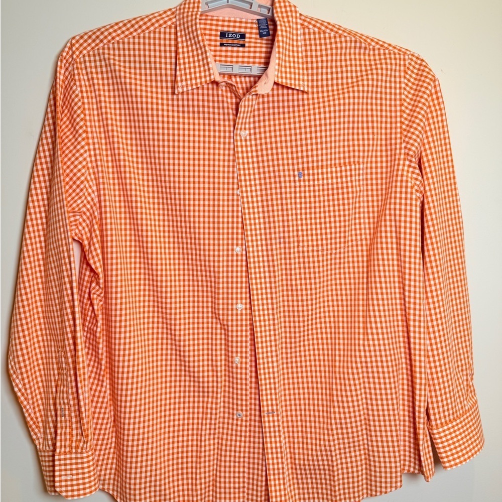 Izod Men's Vibrant Orange Plaid Shirt